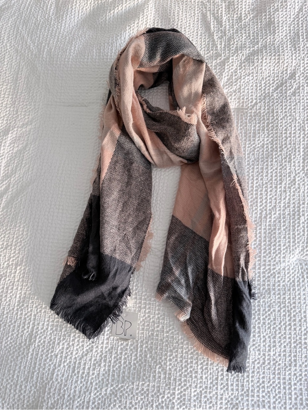 NWT BP Plaid Fringed Scarf in Pink and Gray